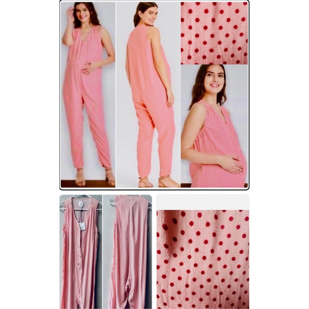 The Nines by Hatch Women Pink Polka Dot Maternity Jumpsuit XS Sleeveless V-Neck